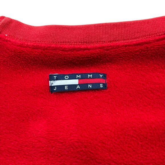 Vintage 90s Tommy Hilfiger Red XXL Fleece Crewneck Sweatshirt Elastic Hem Men’s - Picture 2 of 6